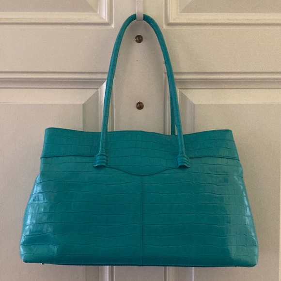 Maxx NY Croco Embossed Leather Double Handle Satchel/Turquoise/EUC/REDUCED PRICE - Picture 2 of 15